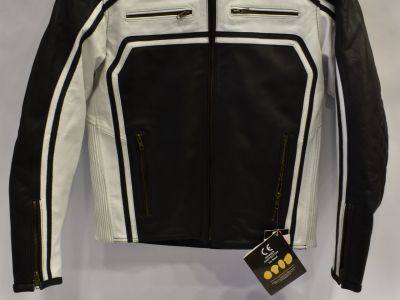 Kožená bunda  na motorku bílo-černá